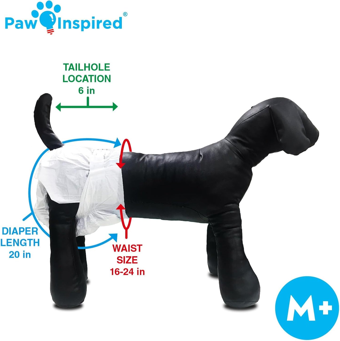 Paw Inspired Disposable Female Dog Diapers, Medium Plus Size, 32 Count