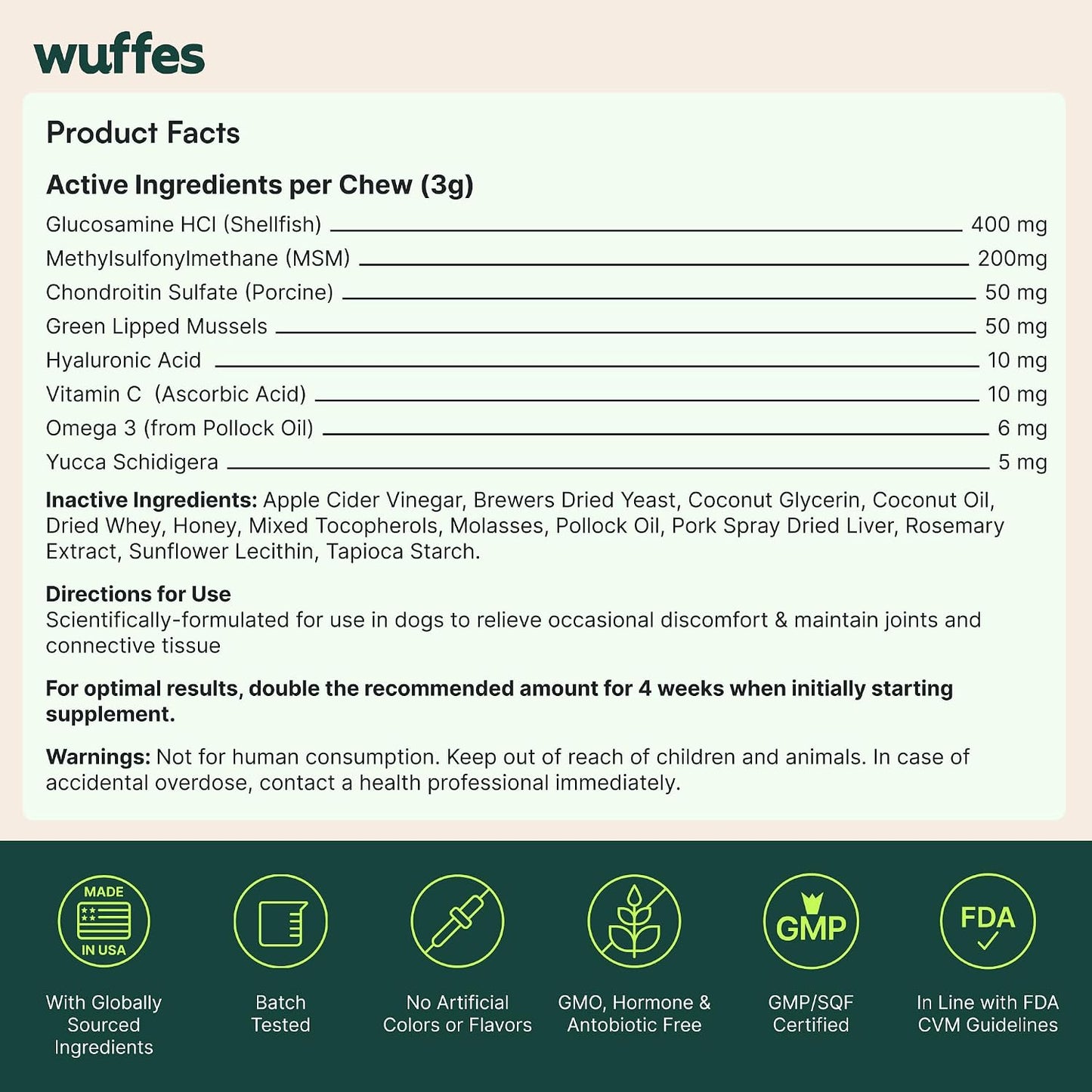 Wuffes Advanced Hip & Joint Chews for Small & Medium Dogs, Vet Recommended