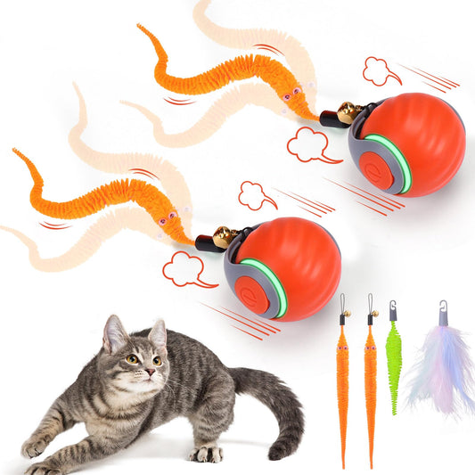 BABORUI Interactive Cat Toy Ball - Automatic Interactive Cat Toys for Indoor Cats with 3 Tails, 2 Speeds Rechargeable Enrichment Toys for Small/Medium/Large to Keep Them Busy (Orange)