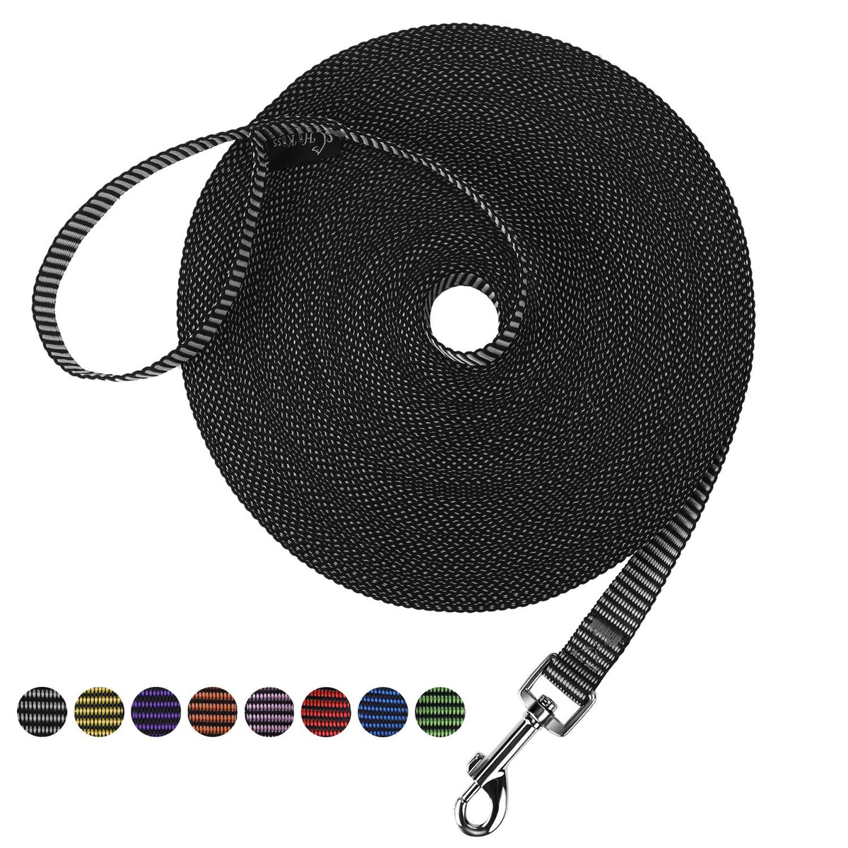 Hi Kiss Dog/Puppy Obedience Recall Training Agility Lead - 15ft 20ft 30ft 50ft 100ft Leash Great for Training, Play, Camping, or Backyard Black