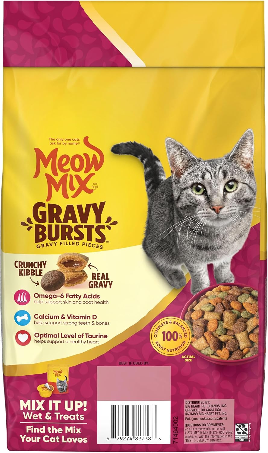 Meow Mix Gravy Bursts Dry Cat Food, 3 lb Bag