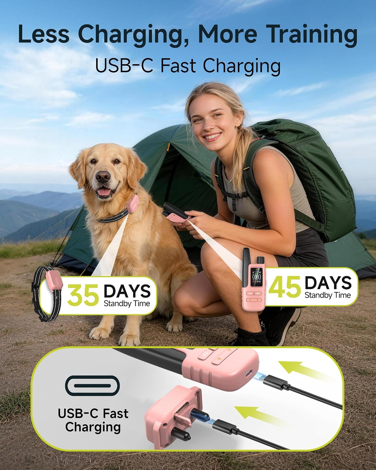Dog Shock Collar - 4500FT Dog Training Collar with Remote, Blush Pink