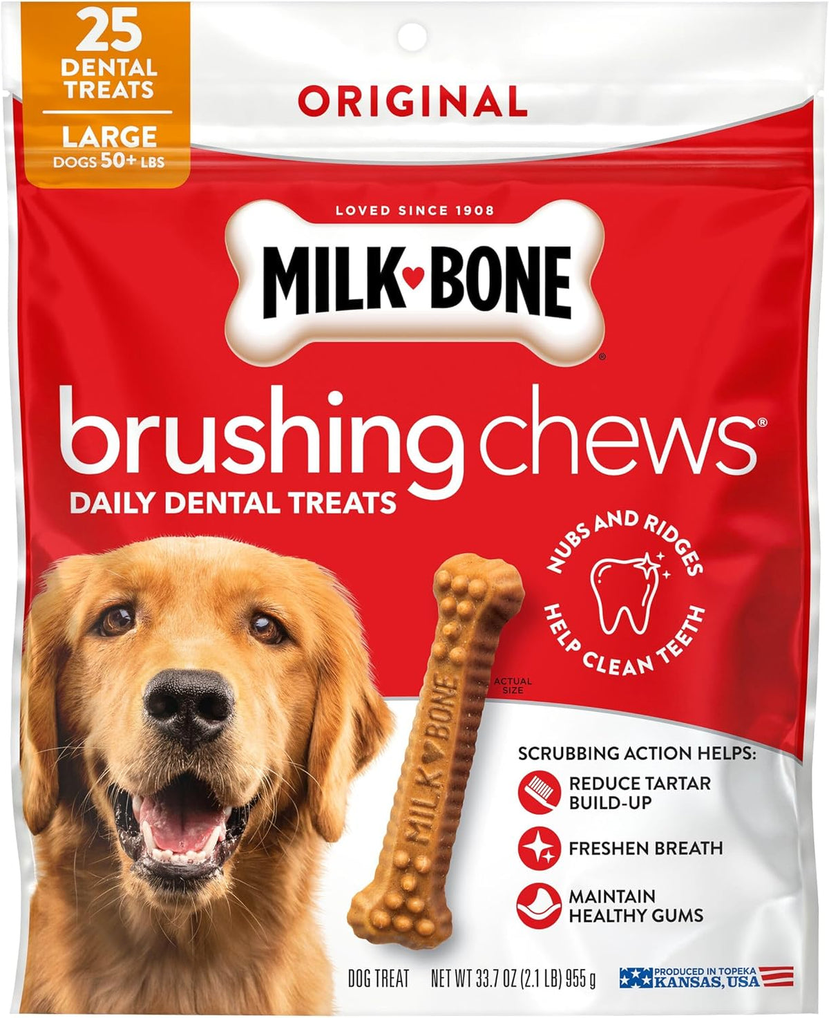 Milk-Bone Brushing Chews Large Daily Dental Dog Treats, 33.7 oz Bag