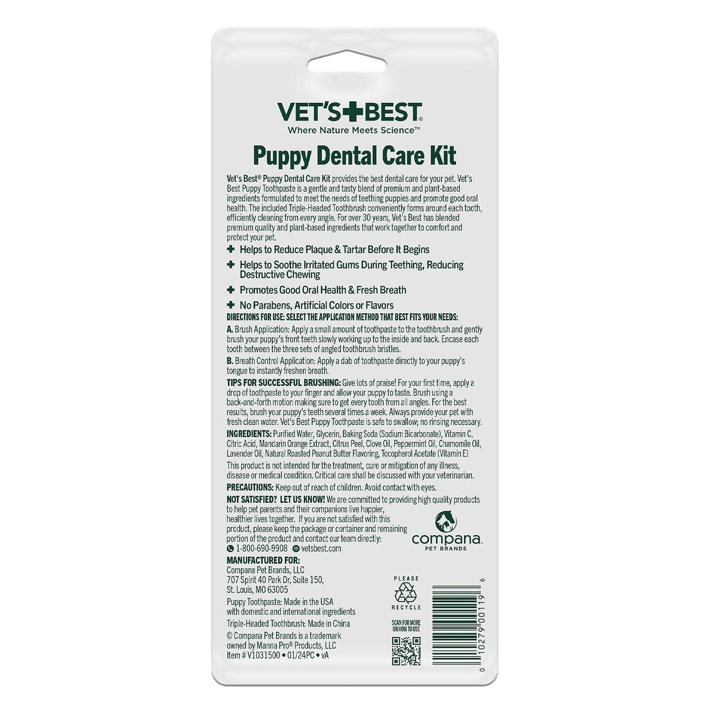 Vet's Best Puppy Toothpaste & Toothbrush Kit, Peanut Butter, Dogs, 3.5 oz