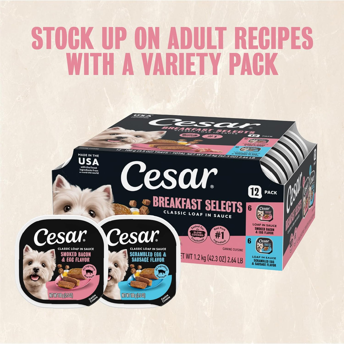 Cesar Classic Loaf Wet Dog Food, Breakfast Selects, 3.5 oz, 12 Count, 2-pk