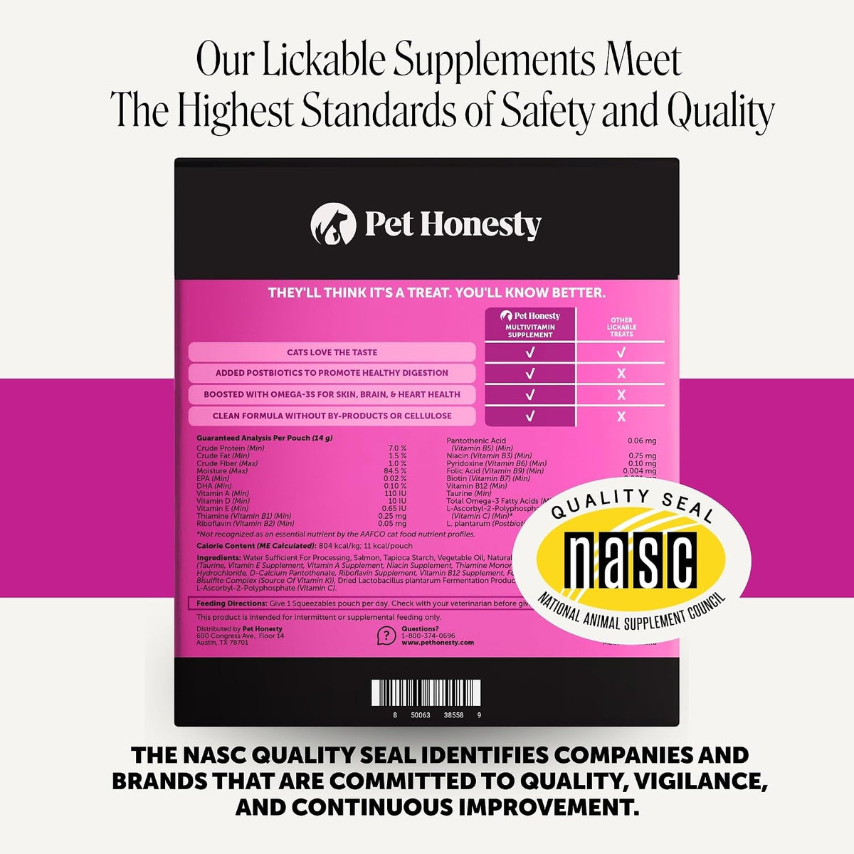 Pet Honesty Vet Backed Cat Multivitamin Lickable Puree, Salmon, 40 Ct