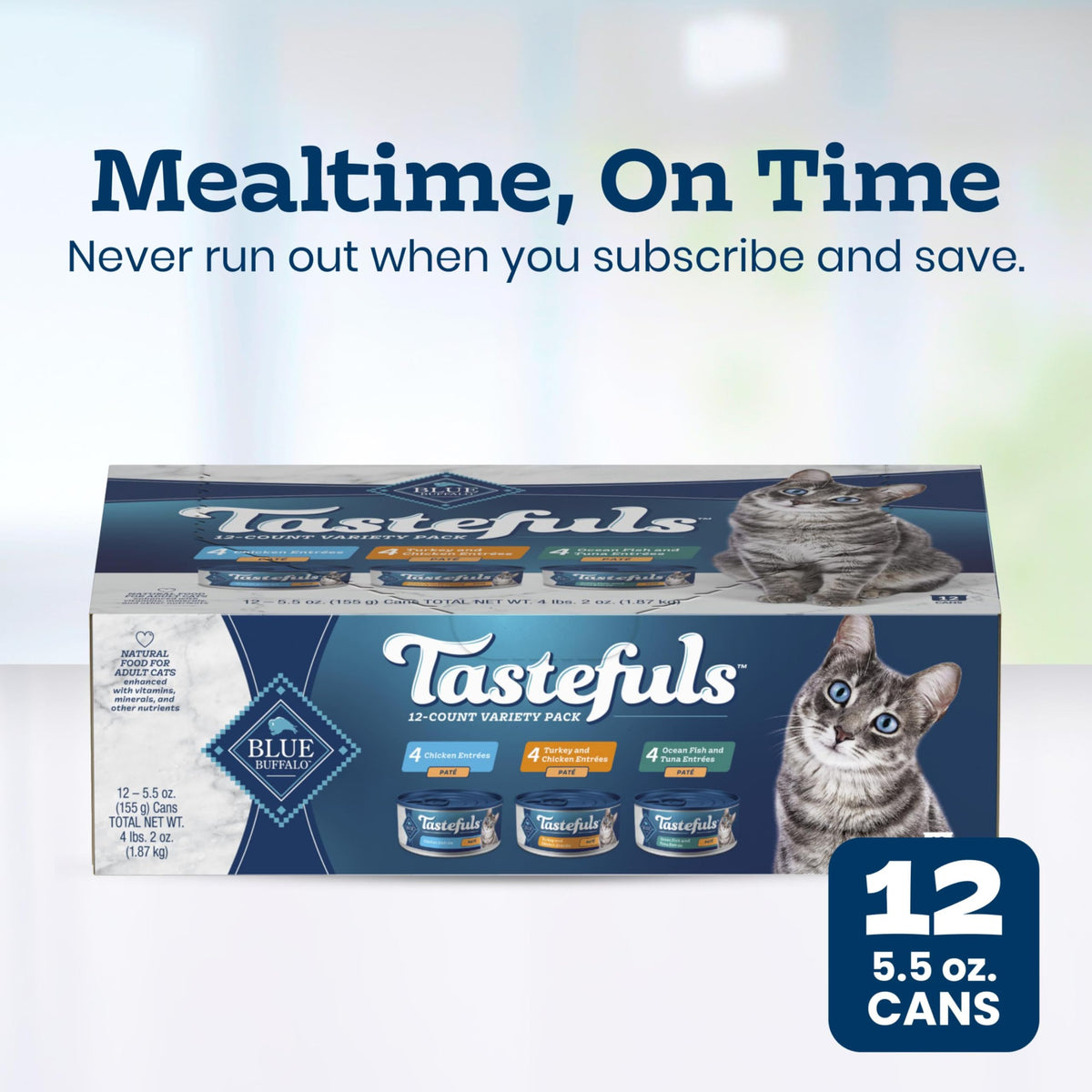 Blue Buffalo Tastefuls Variety Pack Paté Wet Cat Food, 3 oz, 12 ct