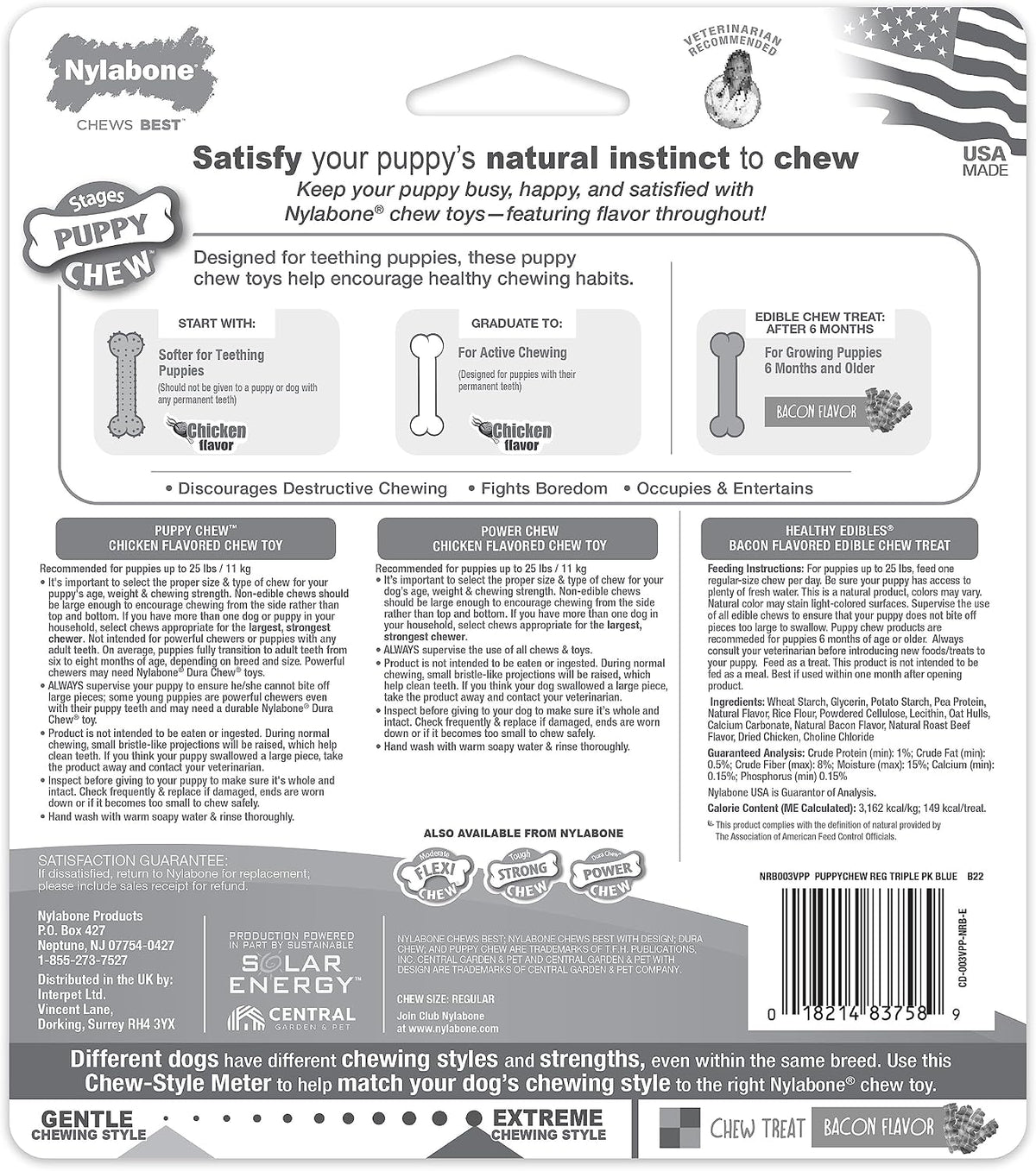 Nylabone New Puppy Starter Kit, Puppy Teething Toys, 3 Pack, Blue