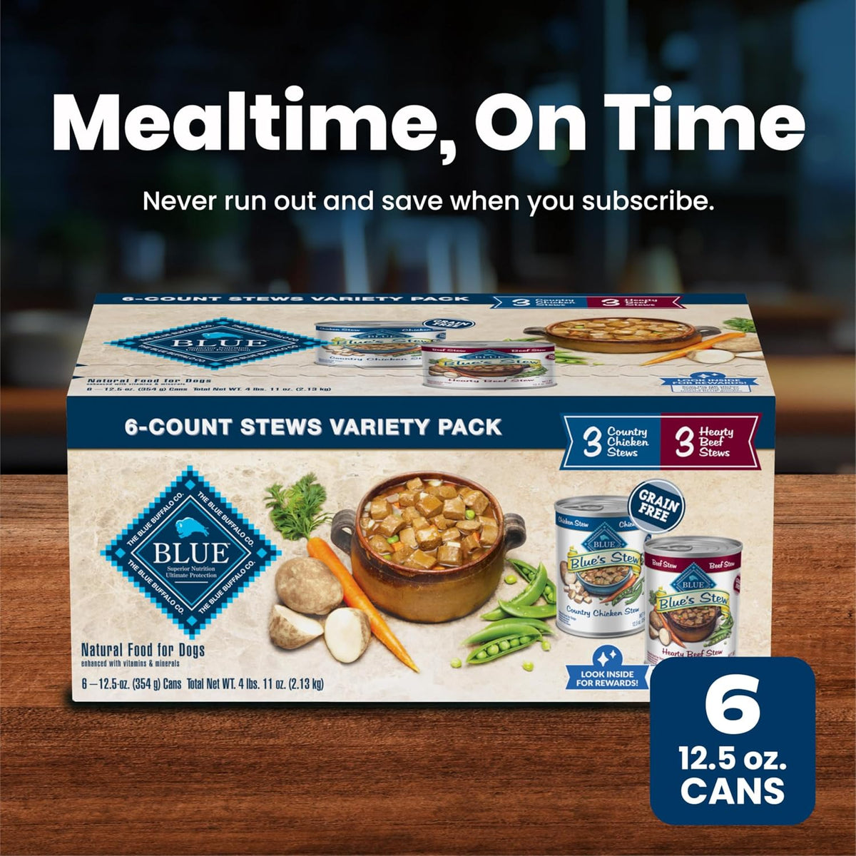 Blue Buffalo Blue's Stew Variety Pack Wet Dog Food, 12.5 oz, 6 ct