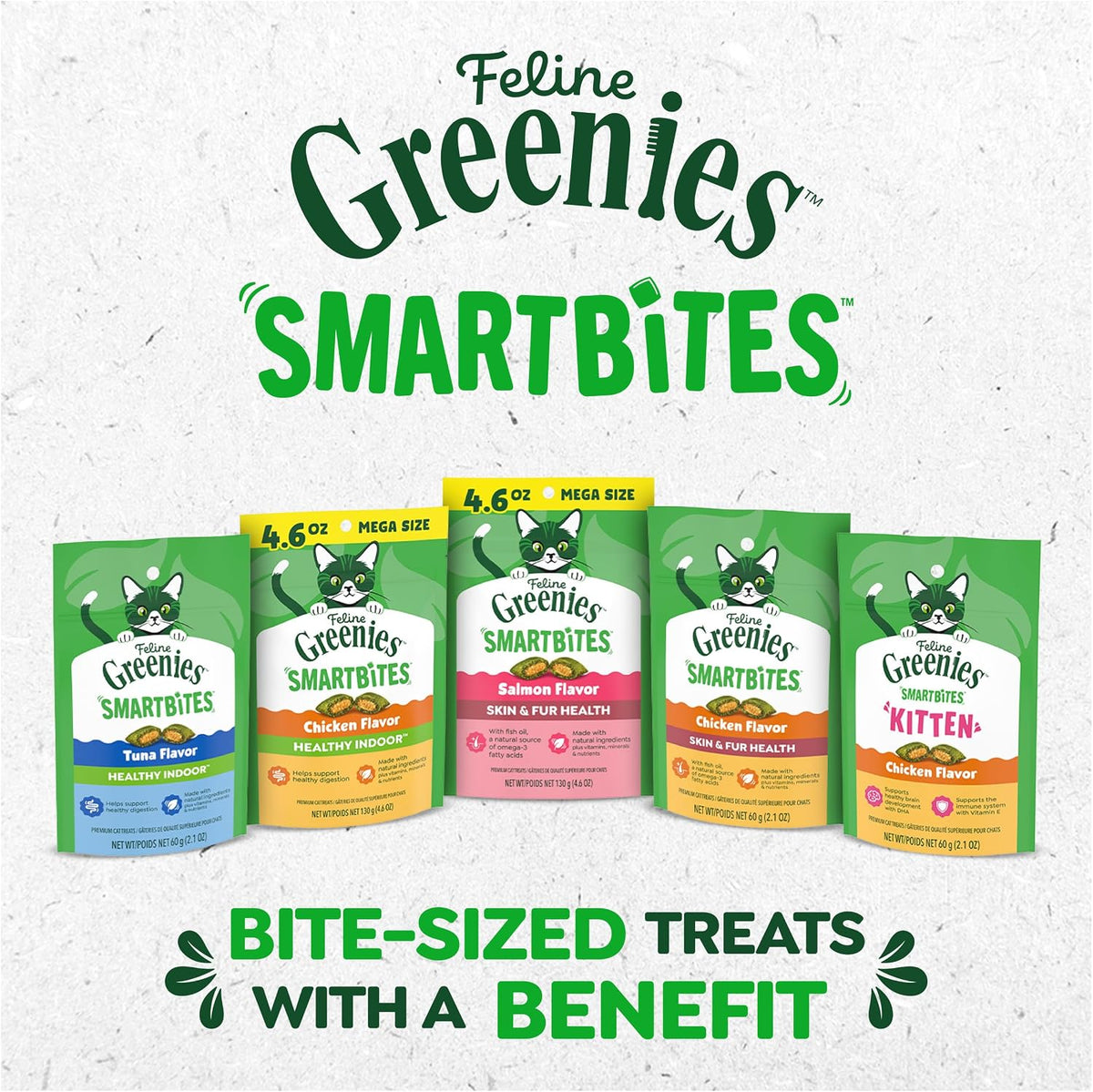 Greenies Feline Smartbites Skin & Fur Health Cat Treats, Salmon, 2.1 oz