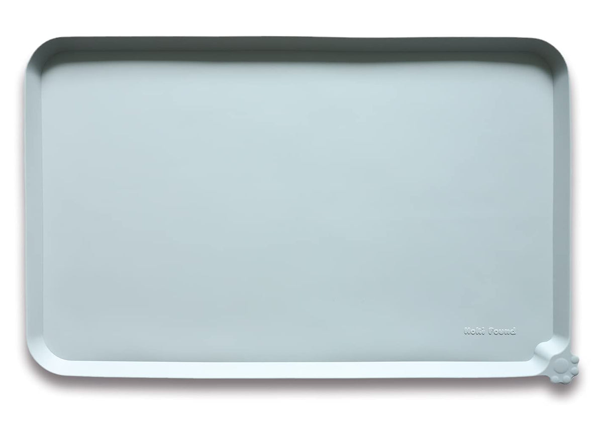 Hoki Found Large Silicone Pet Feeding Tray - Waterproof Dog Pet Cat Feeding Mat - Non Slip Pet Dog Cat Food Bowl Mats Placemat -Pet Water Mats for Carpet -Gray