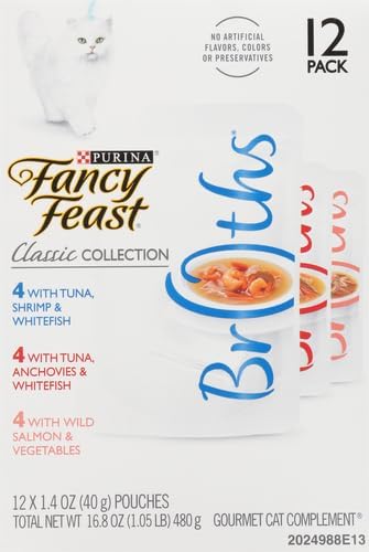 Fancy Feast Purina Broths, Classic Seafood Wet Cat Food, 1.4 Ounce (Pack of 36)