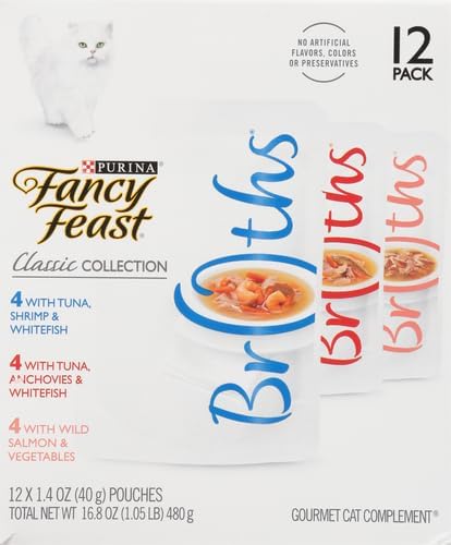 Fancy Feast Purina Broths, Classic Seafood Wet Cat Food, 1.4 Ounce (Pack of 36)