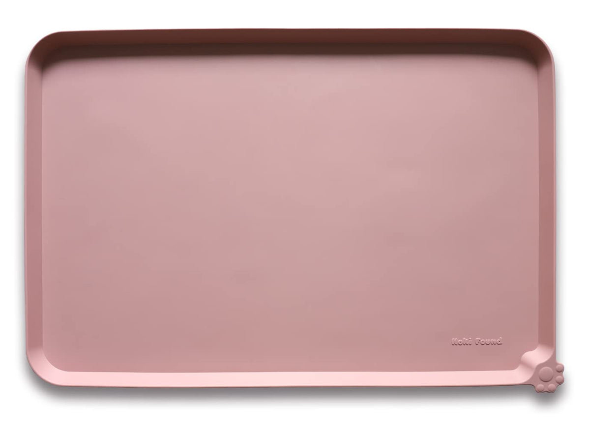 Hoki Found Large Silicone Pet Feeding Tray - Waterproof Dog Pet Cat Feeding Mat - Non Slip Pet Dog Cat Food Bowl Mats Placemat -Pet Water Mats for Carpet -Gray