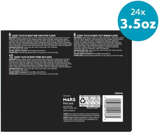 Cesar Filets in Gravy Wet Dog Food, Steak Mix Variety, 3.5 oz, 24 Count