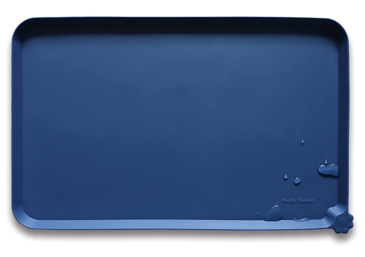 Hoki Found Large Silicone Pet Feeding Tray - Waterproof Dog Pet Cat Feeding Mat - Non Slip Pet Dog Cat Food Bowl Mats Placemat -Pet Water Mats for Carpet -Gray