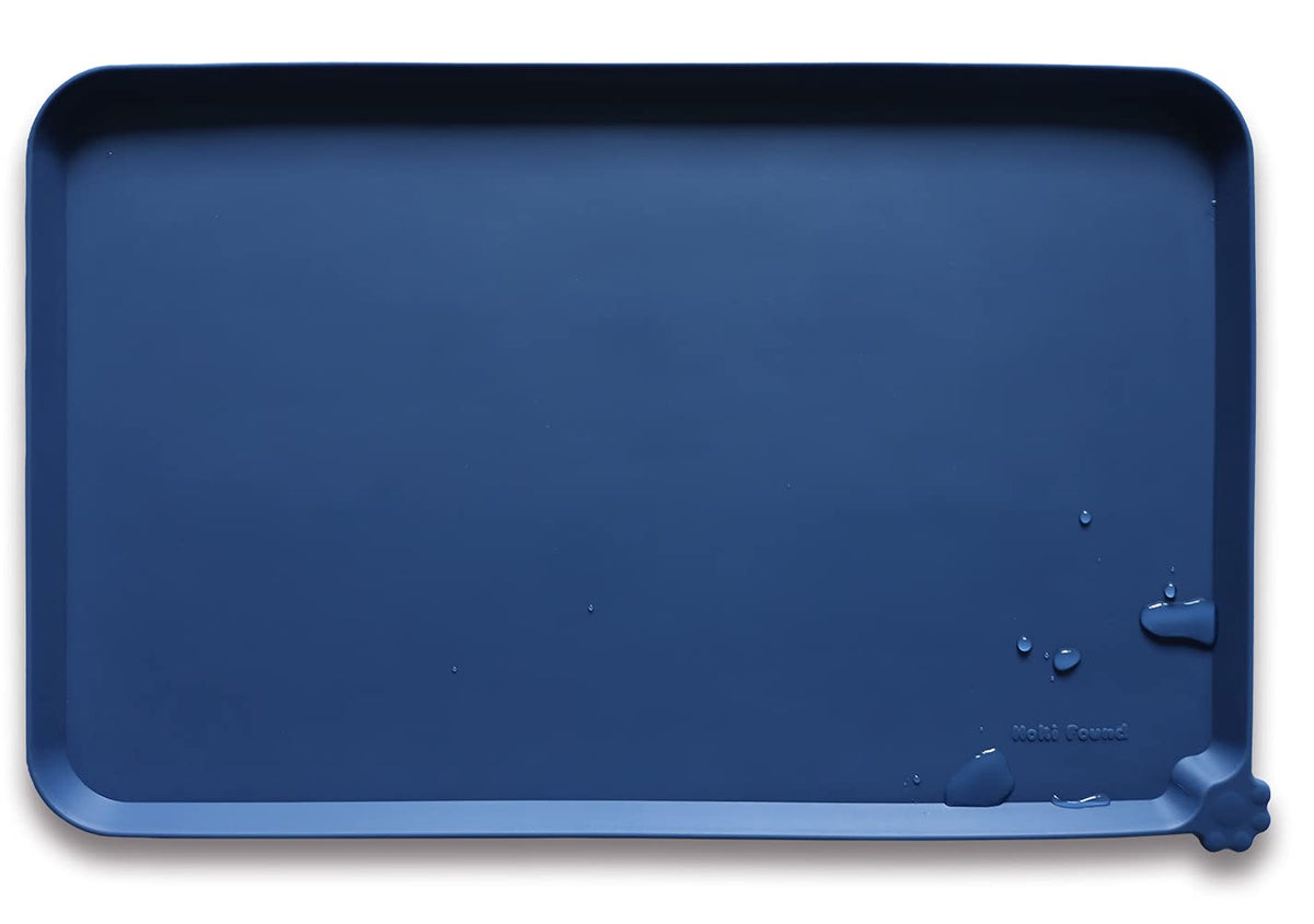 Hoki Found Large Silicone Pet Feeding Tray - Waterproof Dog Pet Cat Feeding Mat - Non Slip Pet Dog Cat Food Bowl Mats Placemat -Pet Water Mats for Carpet -Gray
