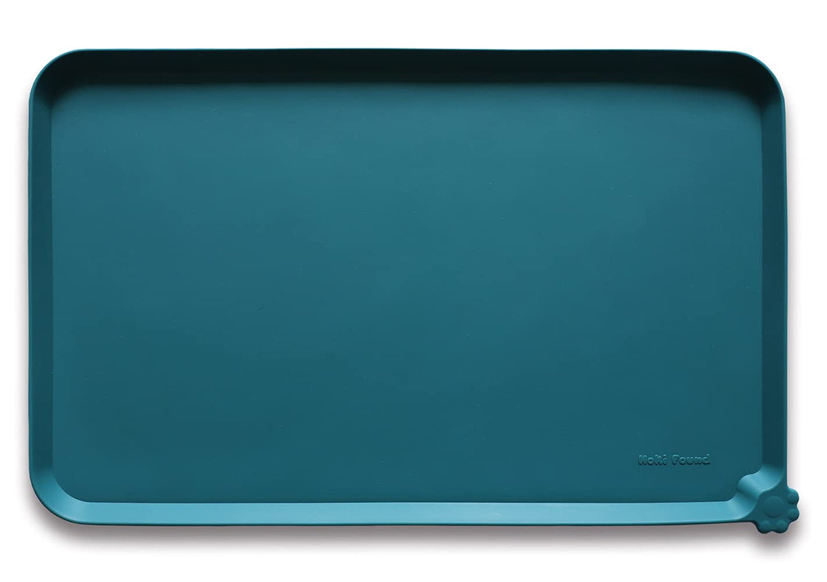 Hoki Found Large Silicone Pet Feeding Tray - Waterproof Dog Pet Cat Feeding Mat - Non Slip Pet Dog Cat Food Bowl Mats Placemat -Pet Water Mats for Carpet -Gray