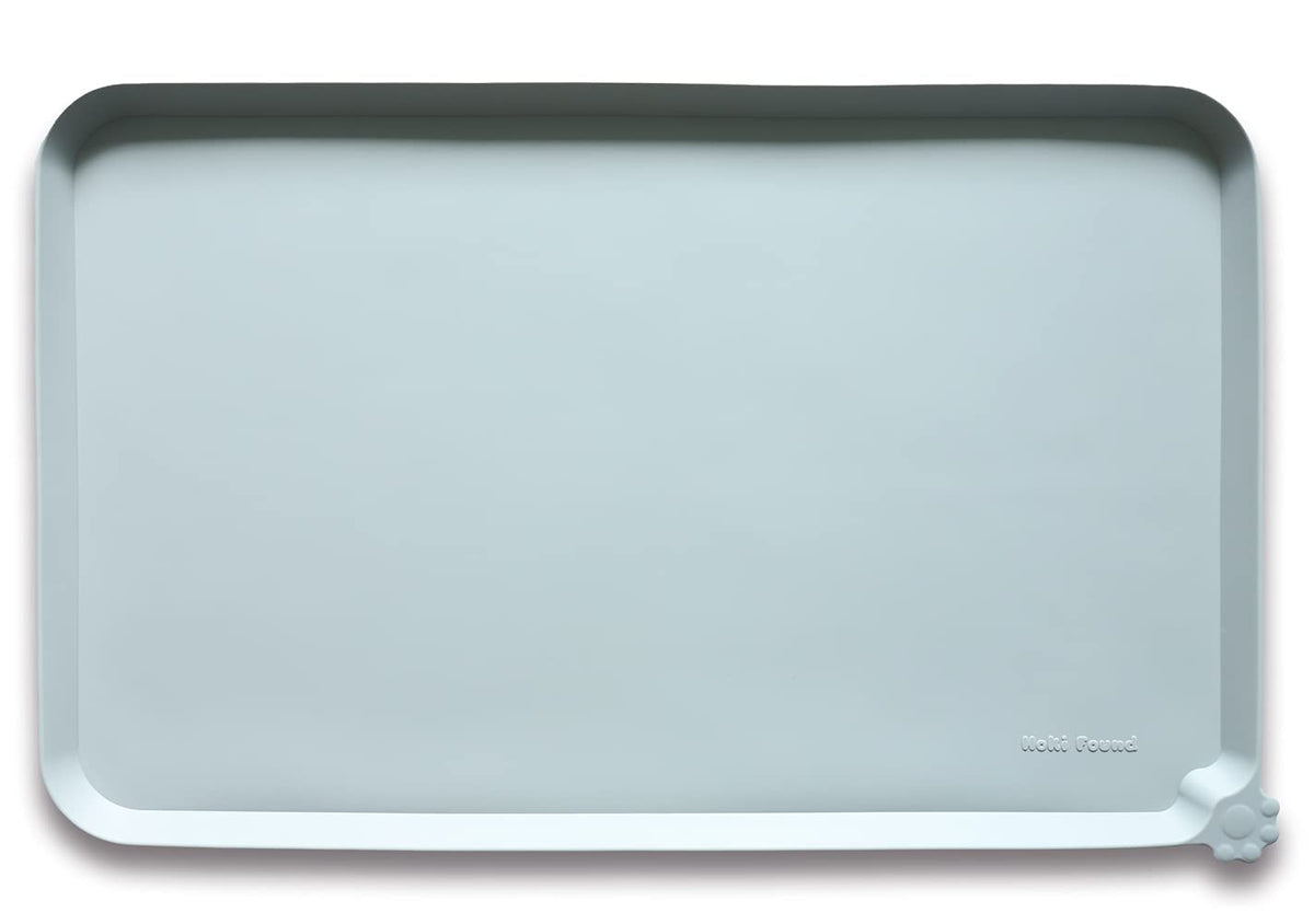 Hoki Found Large Silicone Pet Feeding Tray - Waterproof Dog Pet Cat Feeding Mat - Non Slip Pet Dog Cat Food Bowl Mats Placemat -Pet Water Mats for Carpet -Gray