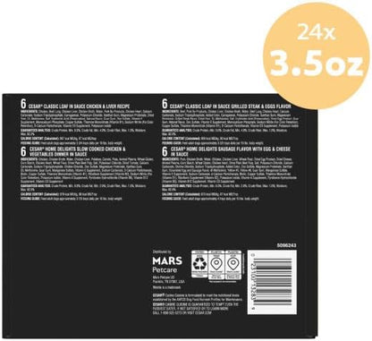 Cesar Breakfast & Dinner Variety Pack Wet Dog Food, 3.5 oz, 24 Count