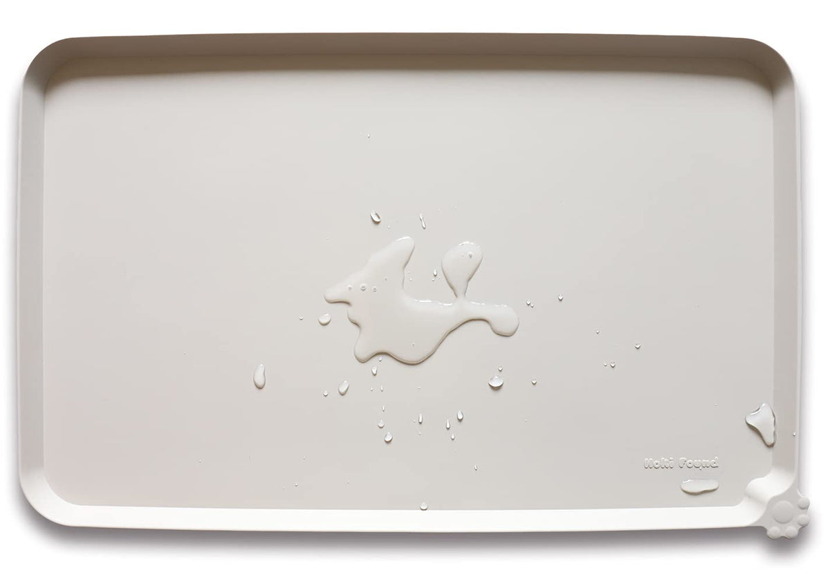 Hoki Found Large Silicone Pet Feeding Tray - Waterproof Dog Pet Cat Feeding Mat - Non Slip Pet Dog Cat Food Bowl Mats Placemat -Pet Water Mats for Carpet -Gray