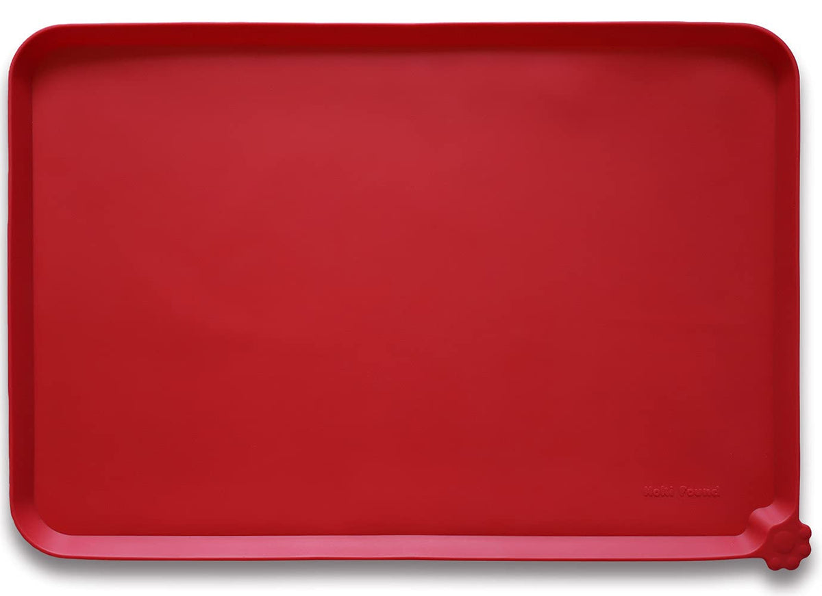 Hoki Found Large Silicone Pet Feeding Tray - Waterproof Dog Pet Cat Feeding Mat - Non Slip Pet Dog Cat Food Bowl Mats Placemat -Pet Water Mats for Carpet -Gray
