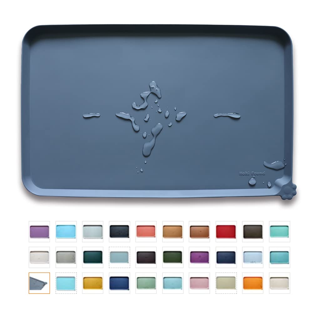 Hoki Found Large Silicone Pet Feeding Tray - Waterproof Dog Pet Cat Feeding Mat - Non Slip Pet Dog Cat Food Bowl Mats Placemat -Pet Water Mats for Carpet -Gray