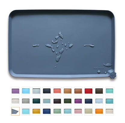 Hoki Found Large Silicone Pet Feeding Tray - Waterproof Dog Pet Cat Feeding Mat - Non Slip Pet Dog Cat Food Bowl Mats Placemat -Pet Water Mats for Carpet -Gray