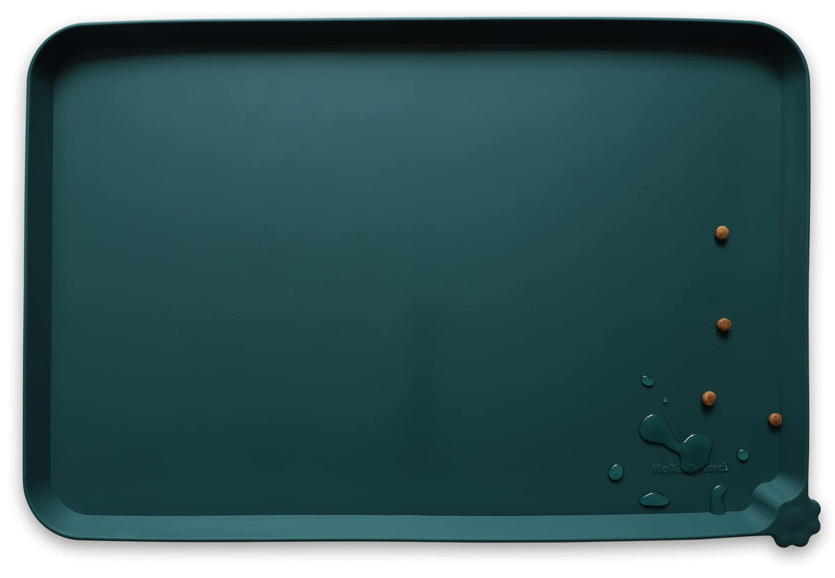 Hoki Found Large Silicone Pet Feeding Tray - Waterproof Dog Pet Cat Feeding Mat - Non Slip Pet Dog Cat Food Bowl Mats Placemat -Pet Water Mats for Carpet -Gray