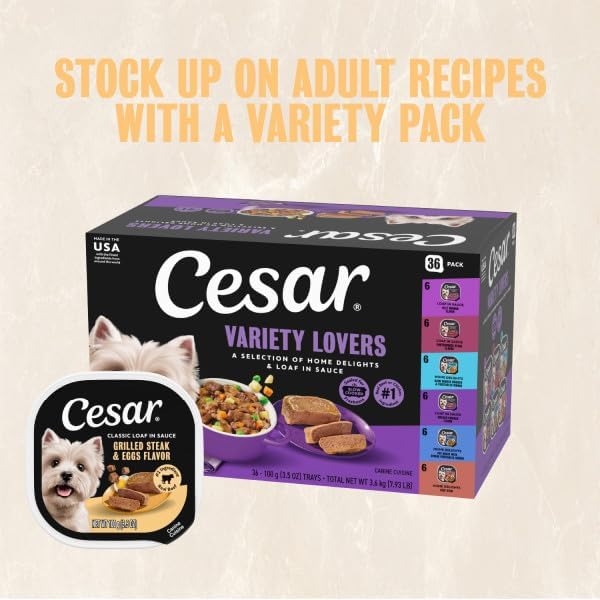 Cesar Breakfast & Dinner Variety Pack Wet Dog Food, 3.5 oz, 24 Count