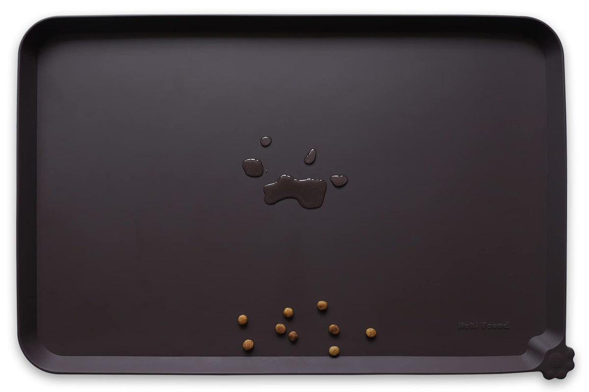 Hoki Found Large Silicone Pet Feeding Tray - Waterproof Dog Pet Cat Feeding Mat - Non Slip Pet Dog Cat Food Bowl Mats Placemat -Pet Water Mats for Carpet -Gray