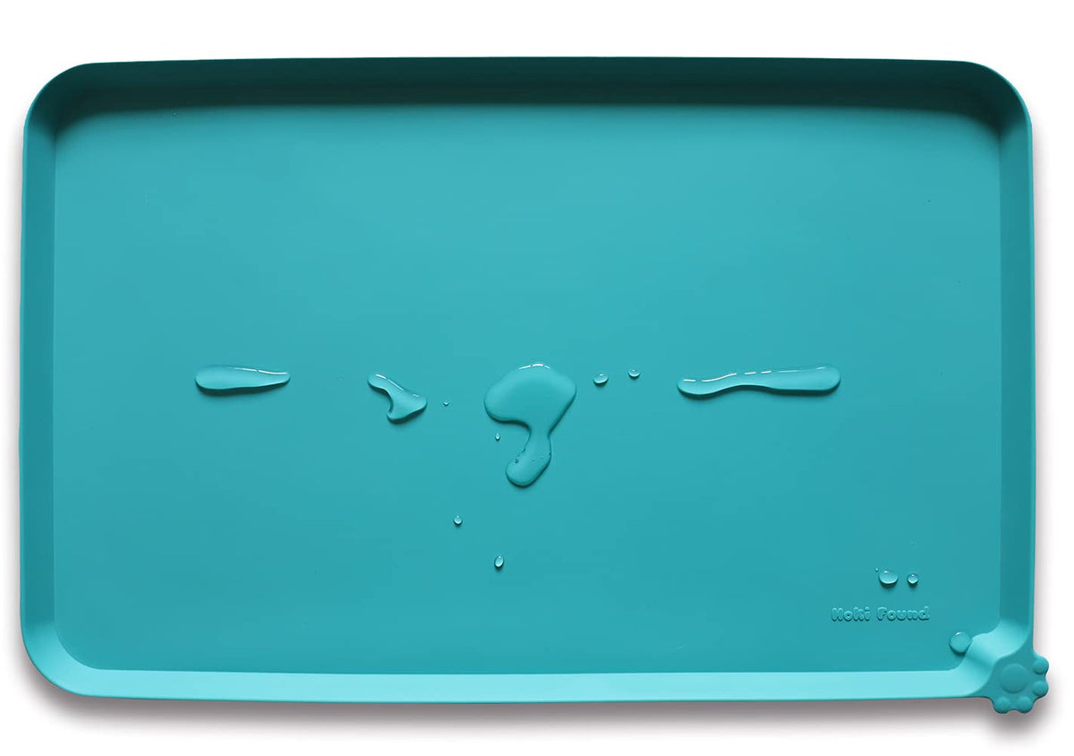 Hoki Found Large Silicone Pet Feeding Tray - Waterproof Dog Pet Cat Feeding Mat - Non Slip Pet Dog Cat Food Bowl Mats Placemat -Pet Water Mats for Carpet -Gray