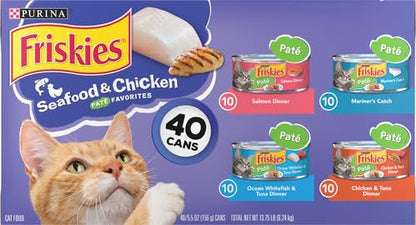 Purina Friskies Pate Wet Cat Food Variety, Seafood & Chicken, (40) 5.5 oz