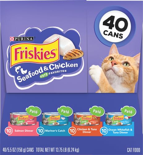 Purina Friskies Pate Wet Cat Food Variety, Seafood & Chicken, (40) 5.5 oz