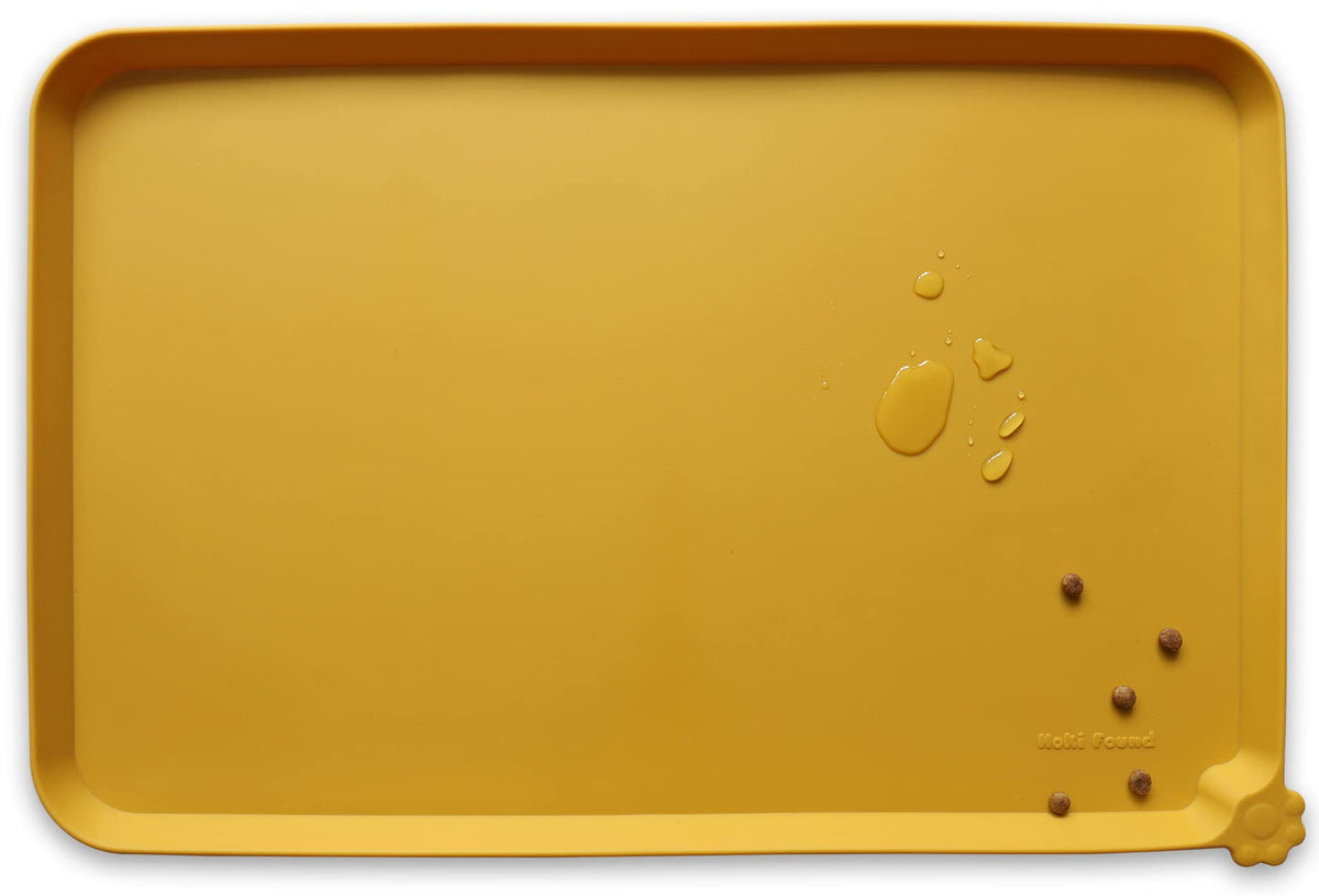 Hoki Found Large Silicone Pet Feeding Tray - Waterproof Dog Pet Cat Feeding Mat - Non Slip Pet Dog Cat Food Bowl Mats Placemat -Pet Water Mats for Carpet -Gray