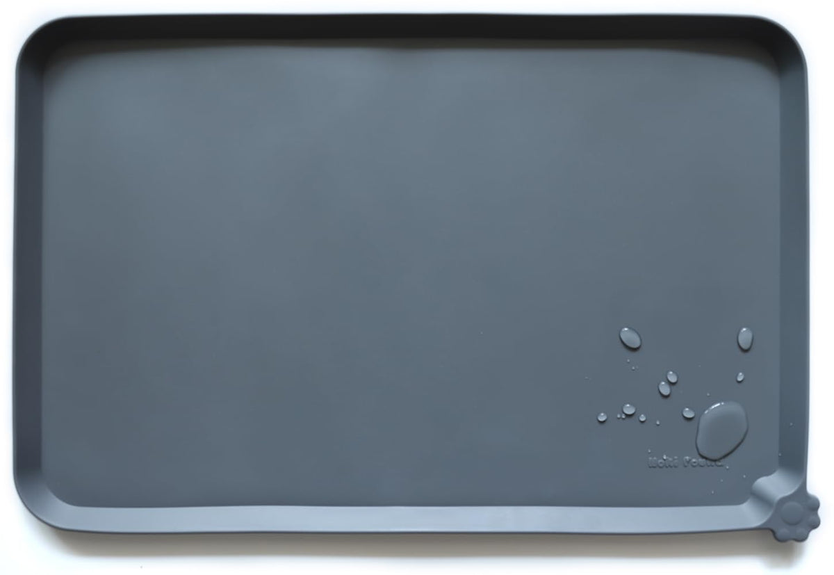 Hoki Found Large Silicone Pet Feeding Tray - Waterproof Dog Pet Cat Feeding Mat - Non Slip Pet Dog Cat Food Bowl Mats Placemat -Pet Water Mats for Carpet -Gray