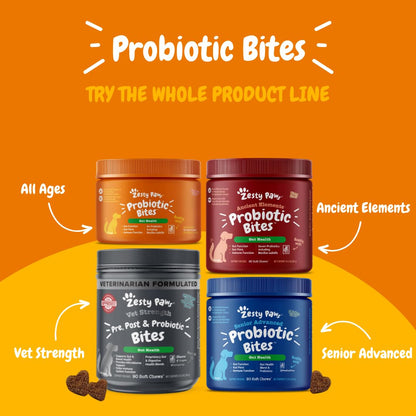 Zesty Paws Probiotics for Dogs, Digestive Enzymes Gut Flora, Digestive Health, Diarrhea & Bowel Support, DE111, Dog Probiotics Soft Chew for Pet Immune System, Chicken, 50 Ct