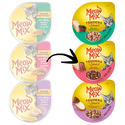 Meow Mix Tenders in Sauce, Wet Food with Real Turkey & Giblets, 12 Cups