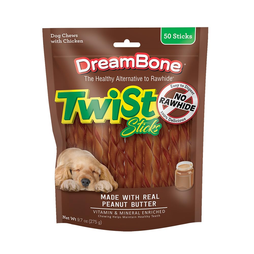 DreamBone Chicken Wrapped Twist Stick Rawhide-Free Dog Treats, 50 Count
