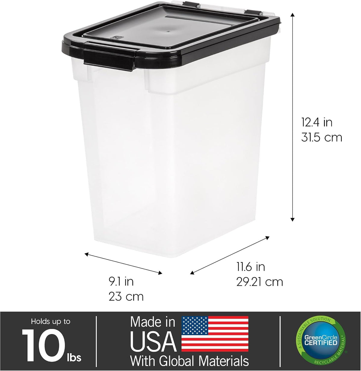 IRIS USA Dog Food Storage Container, Up to 10 lbs, Clear/Gray, Made in USA
