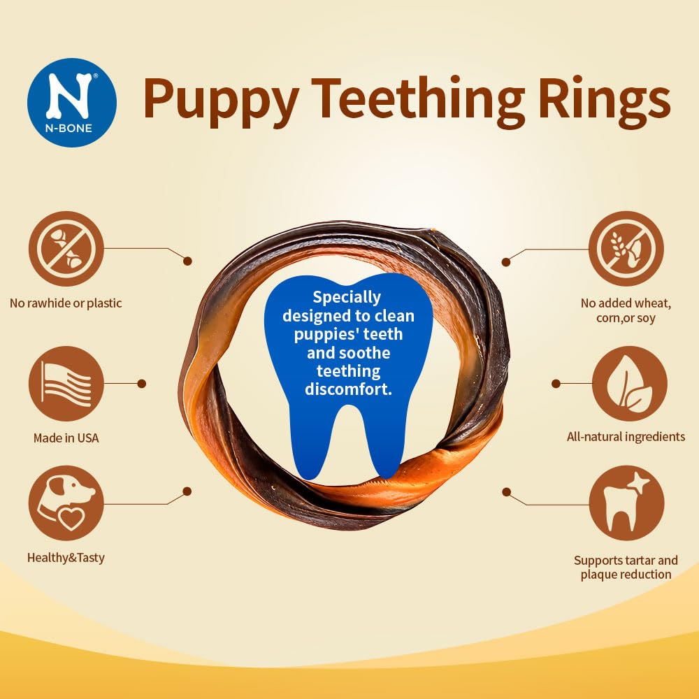 N-Bone Puppy Teething Rings, Chicken Flavor, Natural Puppy Teething Chews & Chew Treats, Helps Soothe Teething Gums, Calcium Enriched, 6 Rings
