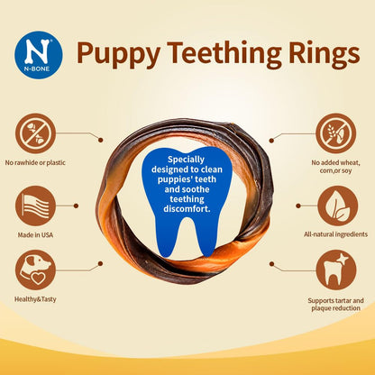 N-Bone Puppy Teething Rings, Chicken Flavor, Natural Puppy Teething Chews & Chew Treats, Helps Soothe Teething Gums, Calcium Enriched, 6 Rings