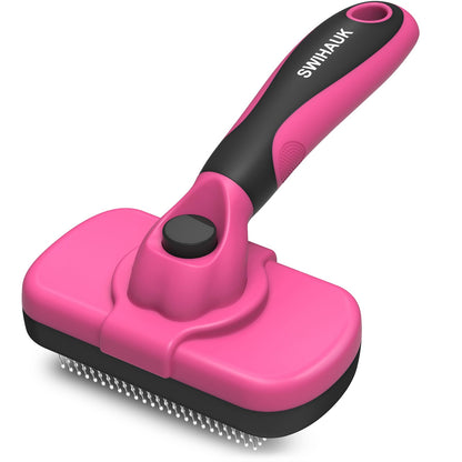 Swihauk Self Cleaning Slicker Brush for Dogs & Cats, Skin Friendly Pet Grooming for Shedding, Deshedding, and Hair Removal - Puppy Brush for Long Haired Pets, Pet Supplies, Purple
