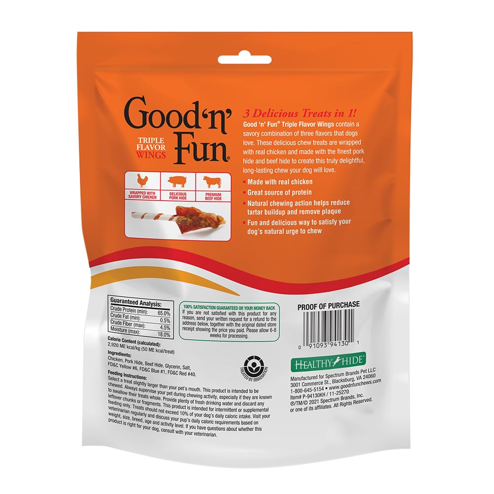 Good 'n' Fun Wings Long-Lasting Dog Treat Made With Real Protein, 12 oz