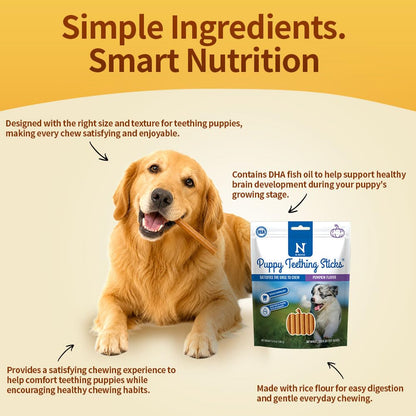 N-Bone Puppy Teething Sticks, Peanut Butter Flavor, Natural Puppy Chew Sticks & Teething Treats, SQF Certified, Made with Rice Flour for Easy Digestion, Calcium Enriched (3.7oz)