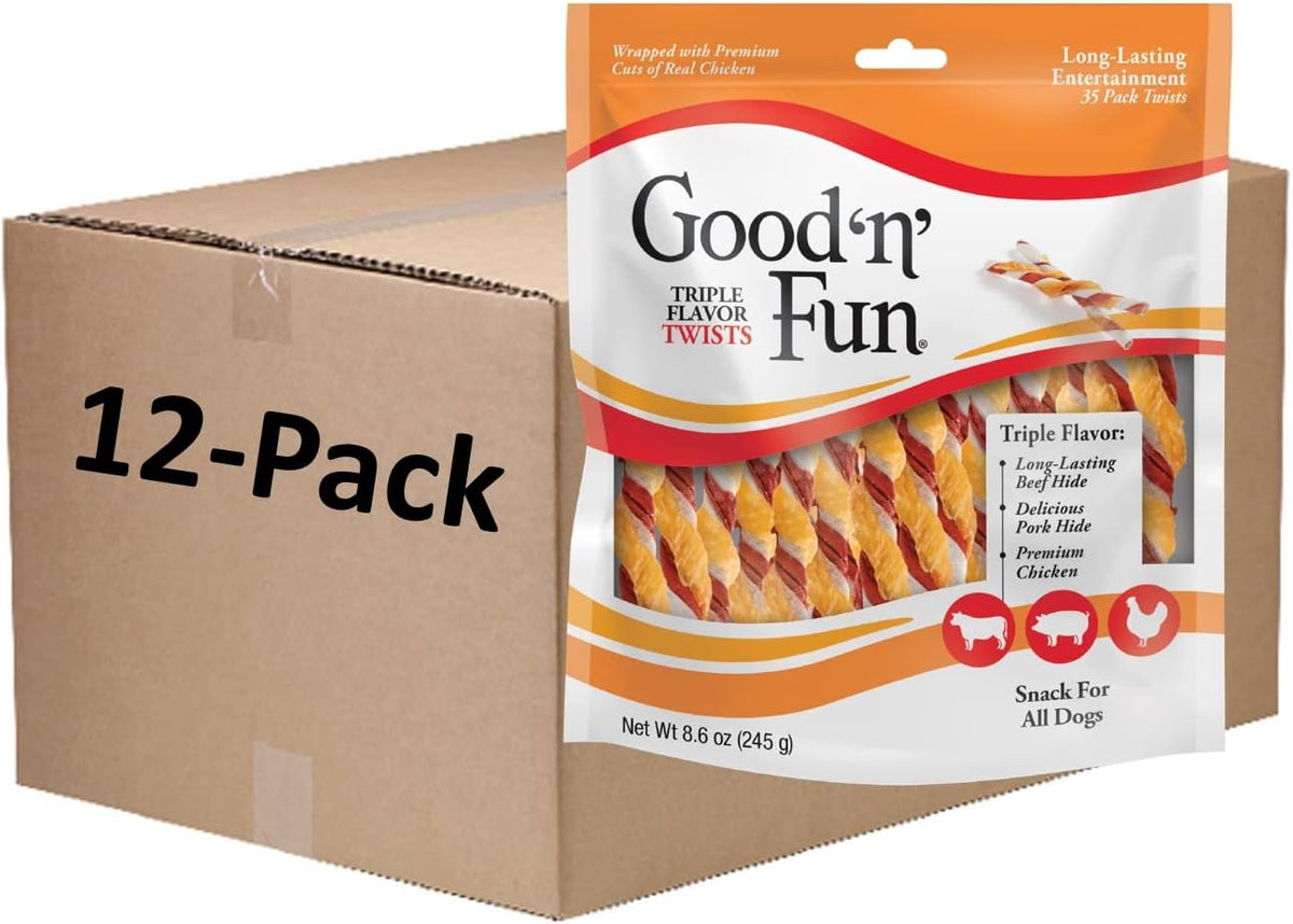 Good 'n' Fun Twists Long-Lasting Dog Treat, 35 Count (12 Pack)
