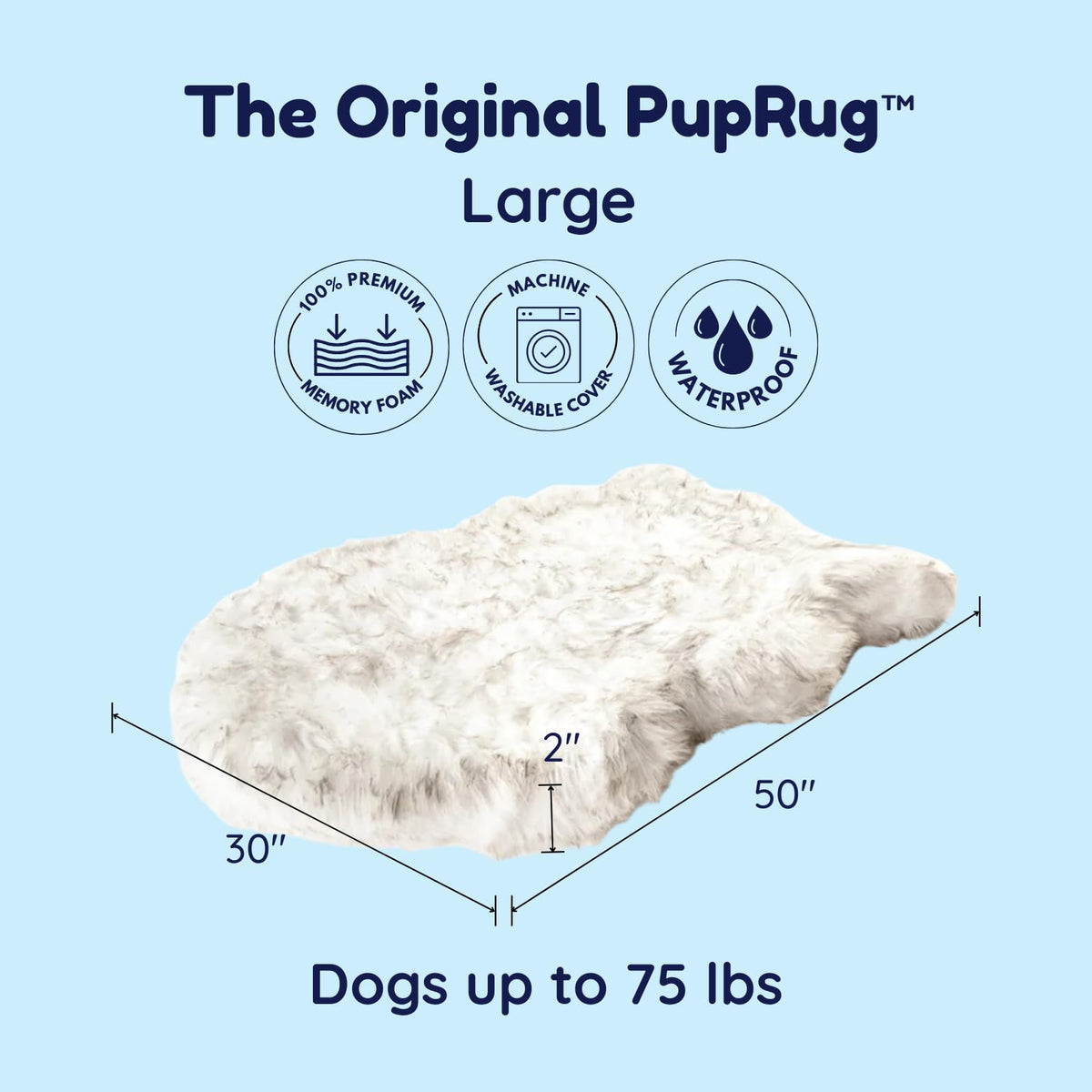 PAW BRANDS PupRug Orthopedic Memory Foam Dog Bed, White/Brown, 50x30
