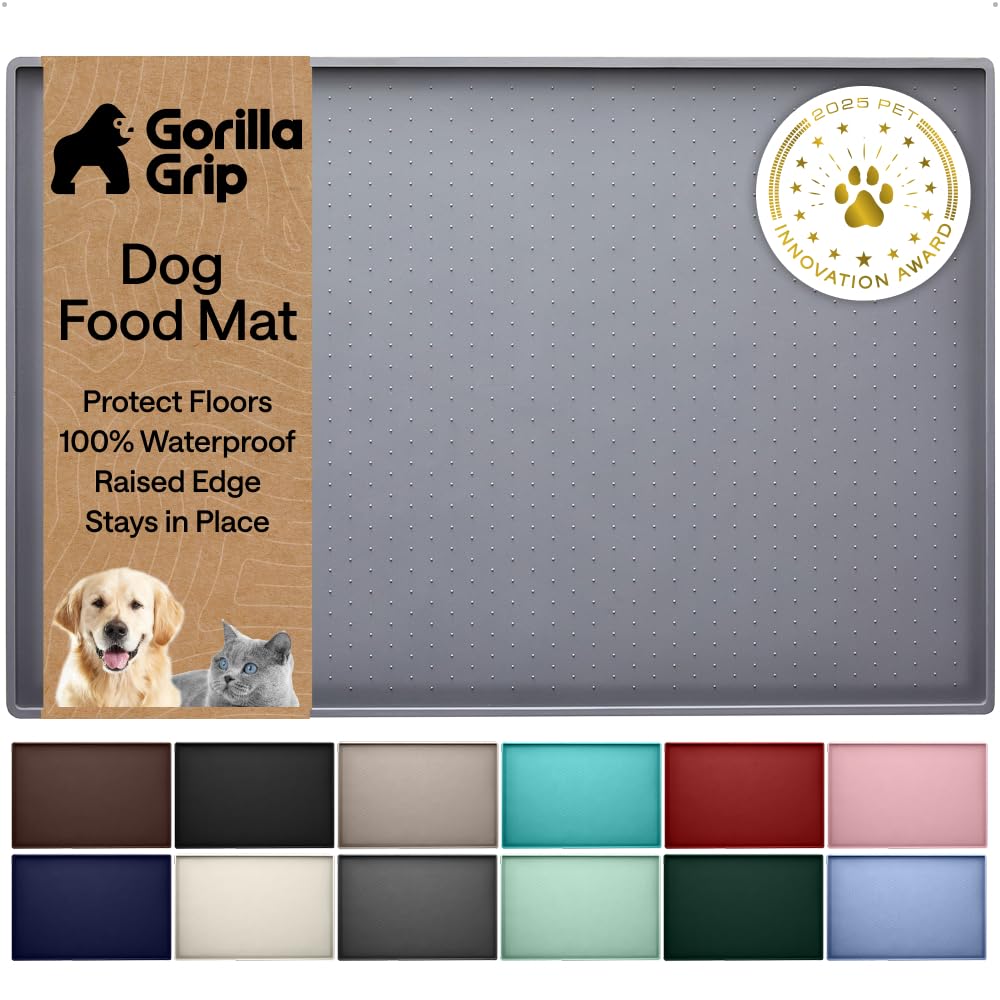 GORILLA GRIP Dog Food Mat, 100% Waterproof Silicone, 18.5x11.5 Gray