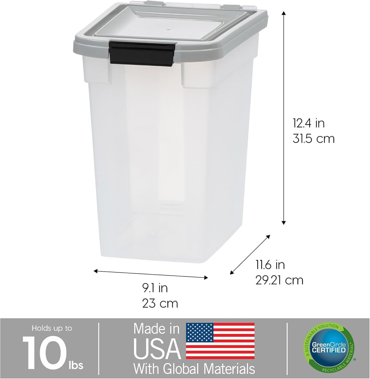 IRIS USA Dog Food Storage Container, Up to 10 lbs, Clear/Black, Made in USA