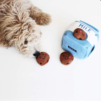 ZippyPaws Burrow Hide & Seek Plush Puzzles - Milk and Cookies